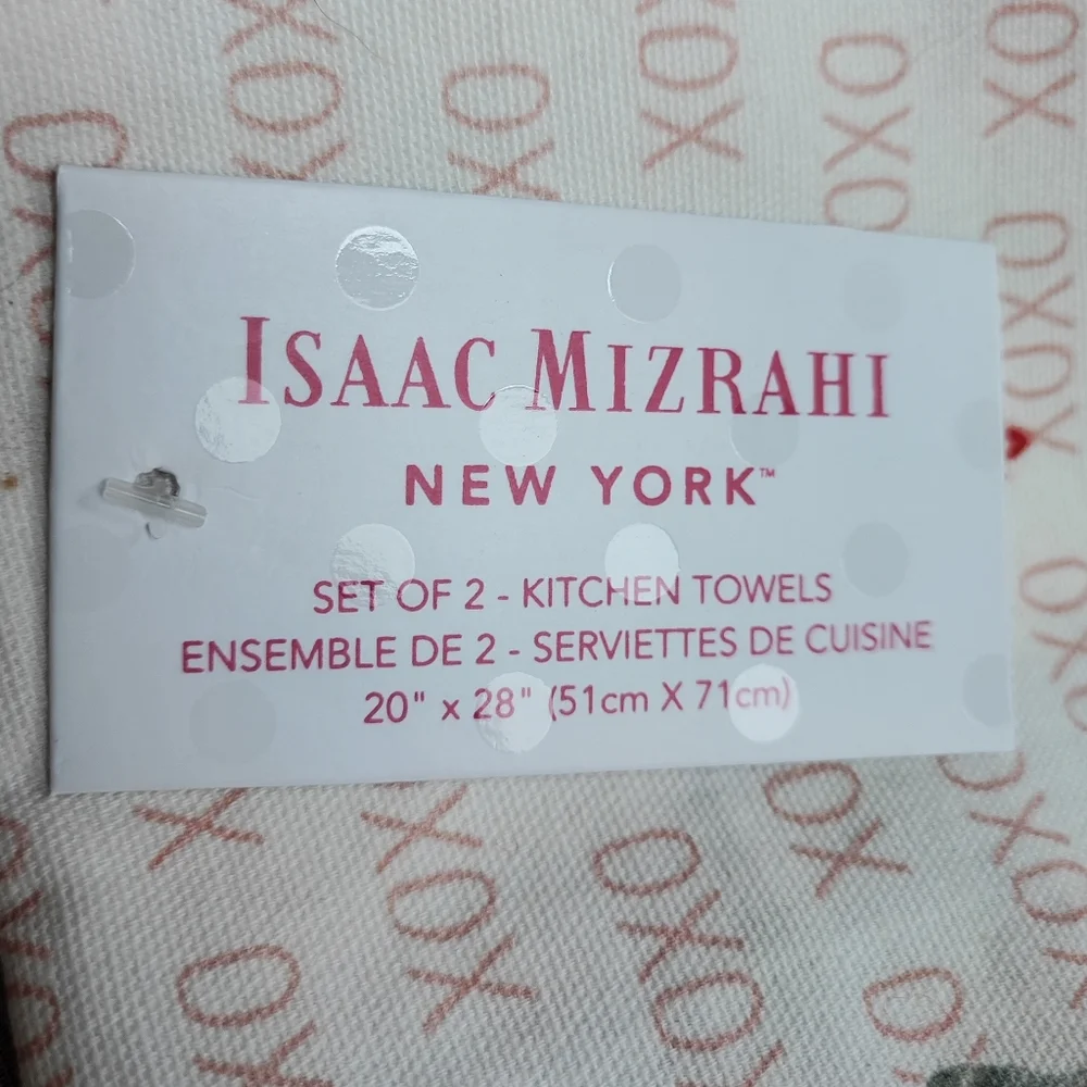 2 ISAAC MIZRAHI Pug Pomeranian Puppies Wearing Glasses Kitchen Dish Towels NWT